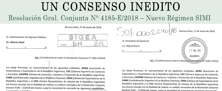 Resolución General Conjunta N° 4185 - E / 2018 - Nuevo Régimen SIMI - UN CONSENSO INEDITO