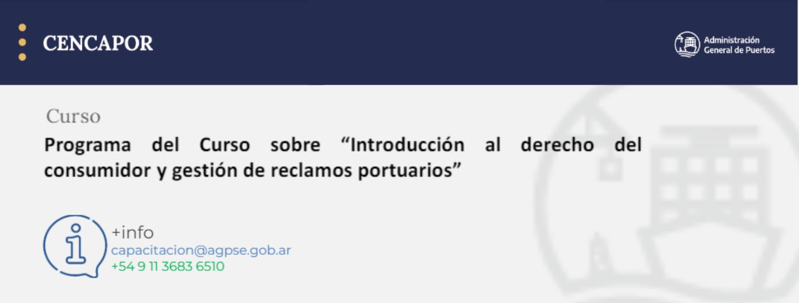 Invitación CENCAPOR - Curso sobre Introducción al derecho del consumidor y gestión de reclamos portuarios